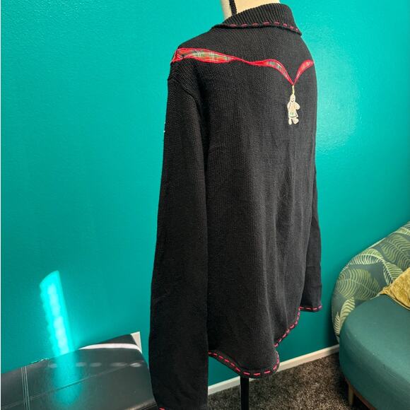 Erika Vintage Black Zip Christmas Gingerbread Snowman Knit Sweater Medium - Picture 7 of 13